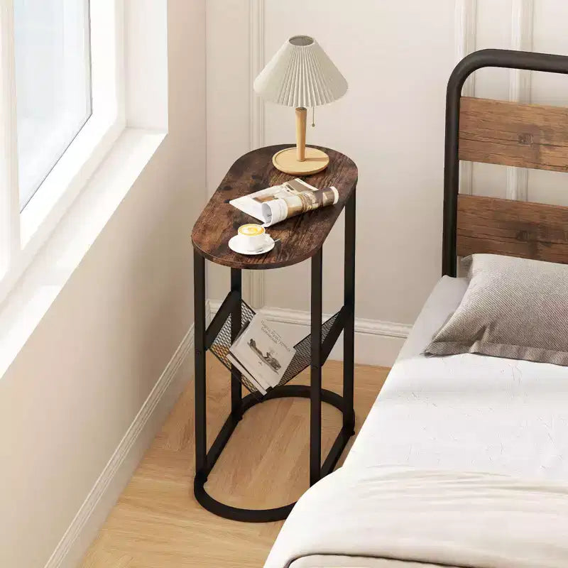 Table d'appoint Costway avec plateau imitation marbre et porte-revues, cadre métallique robuste, marron/blanc