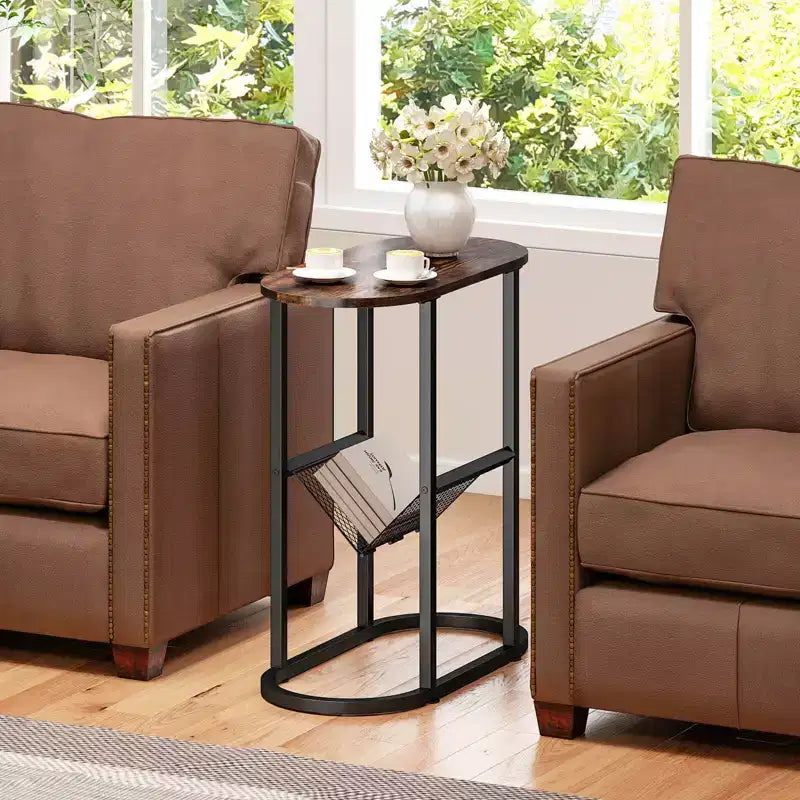 Table d'appoint Costway avec plateau imitation marbre et porte-revues, cadre métallique robuste, marron/blanc