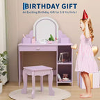 Coiffeuse pour enfants Acekool avec miroir, tabouret, tiroir, étagères de rangement, ensemble de table de maquillage princesse
