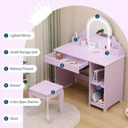 Coiffeuse pour enfants Acekool avec miroir, tabouret, tiroir, étagères de rangement, ensemble de table de maquillage princesse