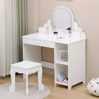 Coiffeuse pour enfants Acekool avec miroir, tabouret, tiroir, étagères de rangement, ensemble de table de maquillage princesse