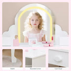 Coiffeuse pour enfants Acekool avec miroir, tabouret, tiroir, étagères de rangement, ensemble de table de maquillage princesse
