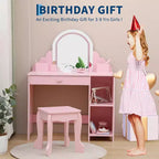 Coiffeuse pour enfants Acekool avec miroir, tabouret, tiroir, étagères de rangement, ensemble de table de maquillage princesse