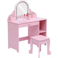 Acekool Kids Vanity Desk Dresser for Girls with Mirror, Stool, Drawer, Storage Shelves, Princess Makeup Table Set