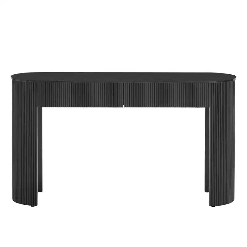 Okak 54IN Console moderne avec design cannelé, table d'entrée avec 2 tiroirs de rangement et plateau ovale, table d'appoint pour couloir, salon, noir