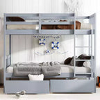 Okak 77.3IN Lit superposé jumeau sur jumeau avec 2 tiroirs de rangement, cadres de lit multifonctionnels convertibles en 2 lits jumeaux pour chambre à coucher, chambre d'enfant, gris