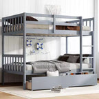 Okak 77.3IN Lit superposé jumeau sur jumeau avec 2 tiroirs de rangement, cadres de lit multifonctionnels convertibles en 2 lits jumeaux pour chambre à coucher, chambre d'enfant, gris