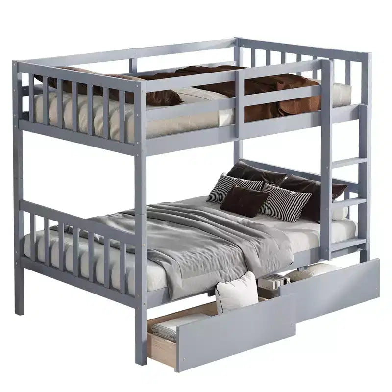 Okak 77.3IN Lit superposé jumeau sur jumeau avec 2 tiroirs de rangement, cadres de lit multifonctionnels convertibles en 2 lits jumeaux pour chambre à coucher, chambre d'enfant, gris