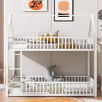 Lit superposé en métal double de 78 pouces Okak, cadres de lit avec clôture, porte et barrière de sécurité, lits superposés pour chambre d'enfants, chambre à coucher, blanc