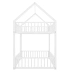 Lit superposé en métal double de 78 pouces Okak, cadres de lit avec clôture, porte et barrière de sécurité, lits superposés pour chambre d'enfants, chambre à coucher, blanc