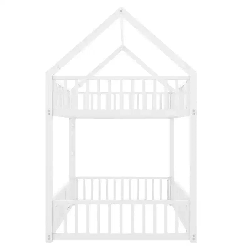Lit superposé en métal double de 78 pouces Okak, cadres de lit avec clôture, porte et barrière de sécurité, lits superposés pour chambre d'enfants, chambre à coucher, blanc