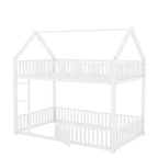 Lit superposé en métal double de 78 pouces Okak, cadres de lit avec clôture, porte et barrière de sécurité, lits superposés pour chambre d'enfants, chambre à coucher, blanc
