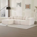 Dovelina Modular Plush Corduroy Sectional Sofa 3-Seat Sofa,Modern Comfy Upholstered Sofa L-Shape Couches with Soft Pillows