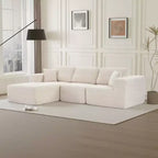 Dovelina Modular Plush Corduroy Sectional Sofa 3-Seat Sofa,Modern Comfy Upholstered Sofa L-Shape Couches with Soft Pillows