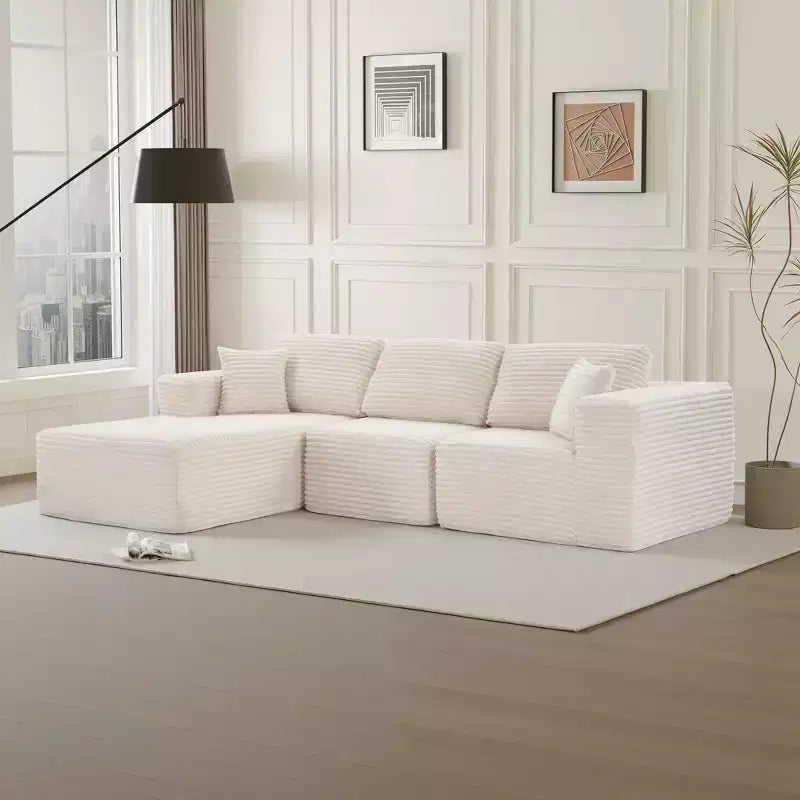 Dovelina Modular Plush Corduroy Sectional Sofa 3-Seat Sofa,Modern Comfy Upholstered Sofa L-Shape Couches with Soft Pillows