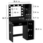 Coiffeuse moderne Okak avec miroir et lumières LED réglables, grande console de maquillage avec trois niveaux de rangement, table de maquillage pour chambres à coucher