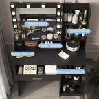 Coiffeuse moderne Okak avec miroir et lumières LED réglables, grande console de maquillage avec trois niveaux de rangement, table de maquillage pour chambres à coucher