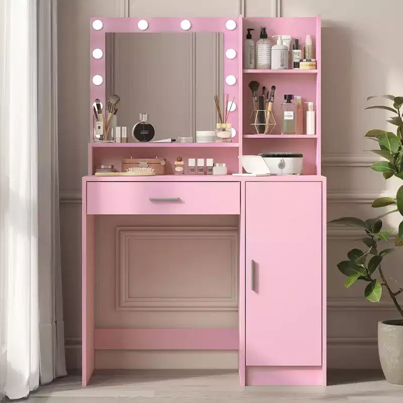 Okak Modern Vanity Table with Mirror & Adjustable LED Lights,Large Dressing Desk with Three Level Storage,Makeup Table for Bedrooms