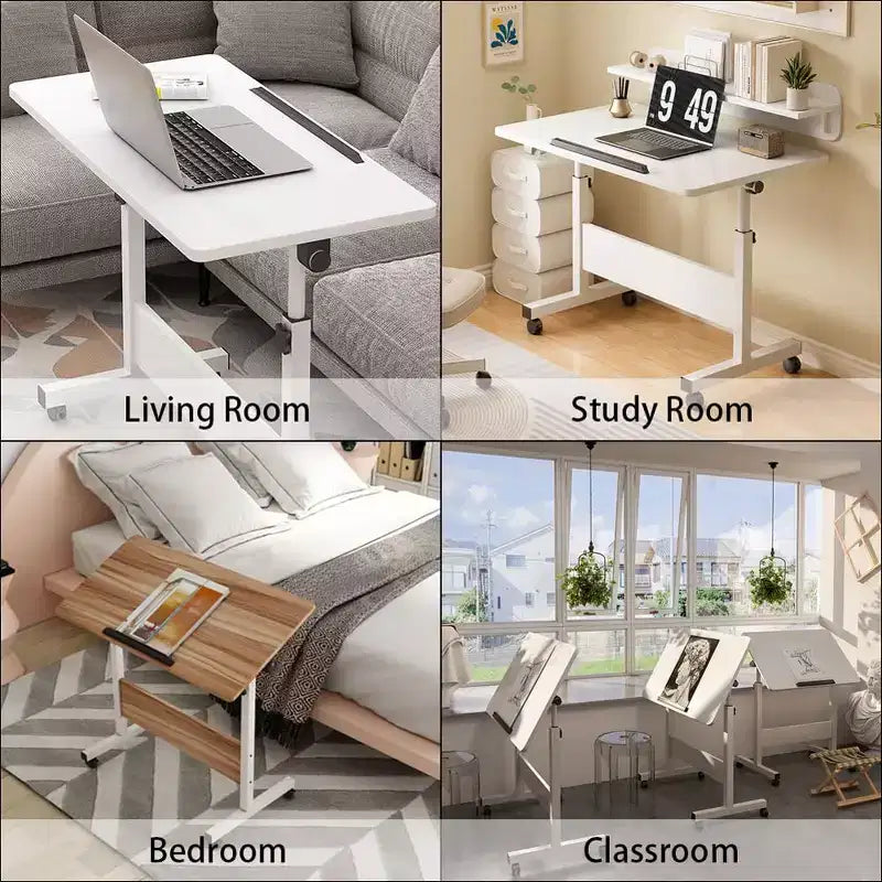 Bureau debout réglable (80x40cm, hauteur 65-87cm) Bureau d'ordinateur mobile et pliable avec roulettes pour bureau à domicile, table roulante pour ordinateur portable