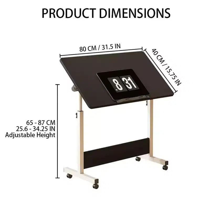Bureau debout réglable (80x40cm, hauteur 65-87cm) Bureau d'ordinateur mobile et pliable avec roulettes pour bureau à domicile, table roulante pour ordinateur portable