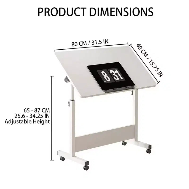 Bureau debout réglable (80x40cm, hauteur 65-87cm) Bureau d'ordinateur mobile et pliable avec roulettes pour bureau à domicile, table roulante pour ordinateur portable