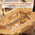 Coiffeuse Acekool cannelée avec miroir, plateau en verre, armoire et tiroirs, table de maquillage