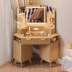 Coiffeuse Acekool cannelée avec miroir, plateau en verre, armoire et tiroirs, table de maquillage