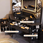 Coiffeuse Acekool cannelée avec miroir, plateau en verre, armoire et tiroirs, table de maquillage