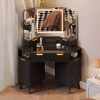 Coiffeuse Acekool cannelée avec miroir, plateau en verre, armoire et tiroirs, table de maquillage