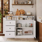 Buffet en bois de 119 cm avec portes à fermeture amortie et étagère réglable – Meuble de rangement pour cuisine étroite ou studio