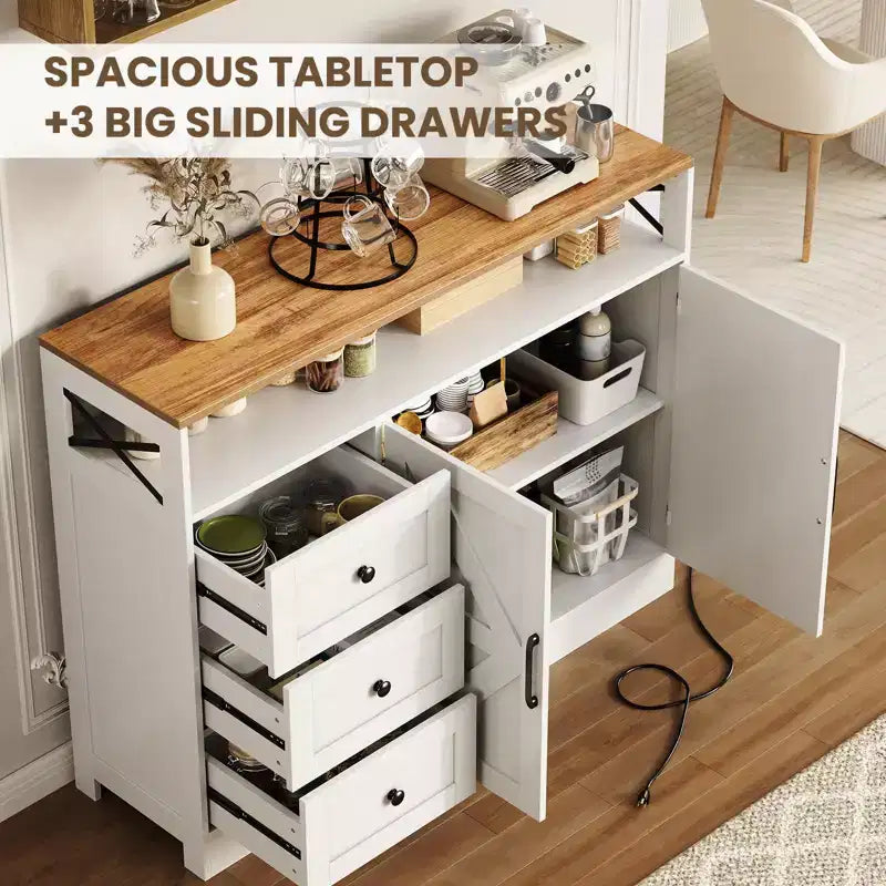 Buffet en bois de 119 cm avec portes à fermeture amortie et étagère réglable – Meuble de rangement pour cuisine étroite ou studio