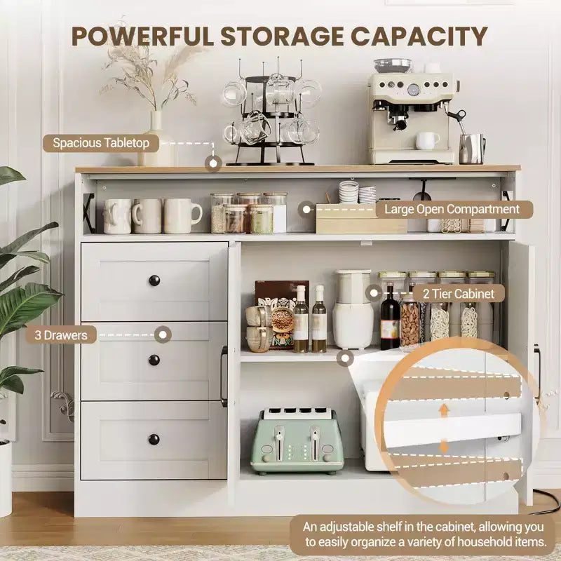 Buffet en bois de 119 cm avec portes à fermeture amortie et étagère réglable – Meuble de rangement pour cuisine étroite ou studio