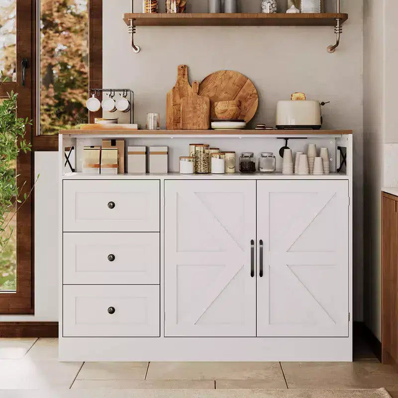 Buffet en bois de 119 cm avec portes à fermeture amortie et étagère réglable – Meuble de rangement pour cuisine étroite ou studio