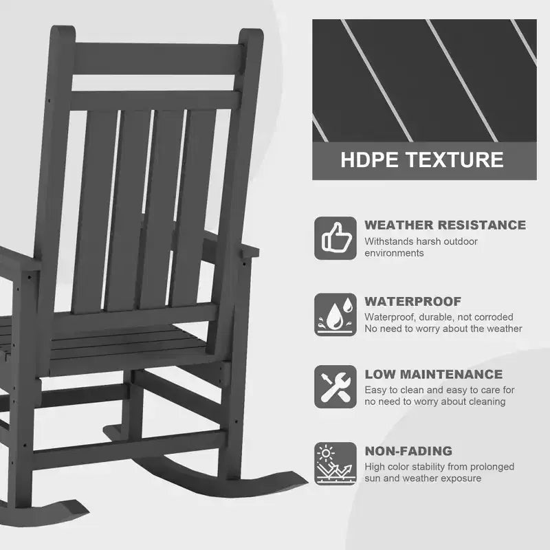Fauteuils à bascule extérieurs surdimensionnés en PEHD, fauteuils à bascule de terrasse robustes toutes saisons, fauteuils à bascule de véranda durables pour l'extérieur, la cour, la terrasse, le jardin