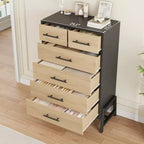 Commode à 6 tiroirs en chêne naturel, meuble de rangement autoportant (118 cm de hauteur) pour chambre, salon ou entrée
