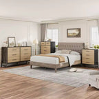 Commode à 6 tiroirs en chêne naturel, meuble de rangement autoportant (118 cm de hauteur) pour chambre, salon ou entrée