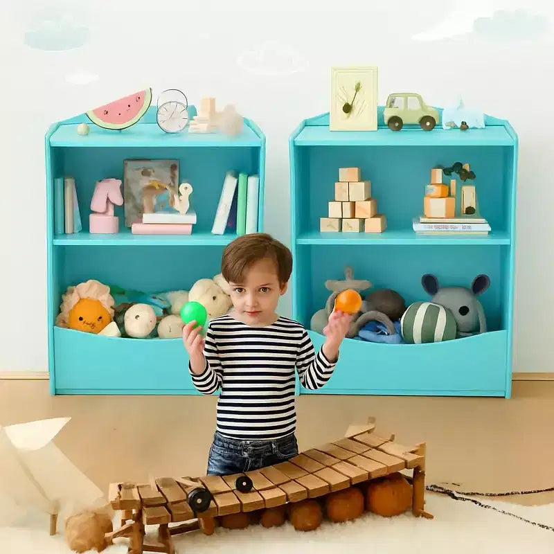 Étagère à livres pour enfants - Organisateur de rangement de livres, Armoire de rangement de jouets double couche pour enfants avec compartiments ouverts pour chambre à coucher, chambre d'enfant, salle de jeux