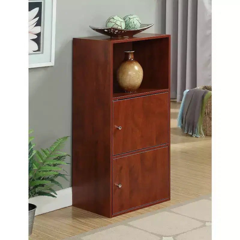 HomeStock 48 in H and 24 in.W Cherry Wood Utility Storage Cabinets with 2 -Doors and 2 Shelves
