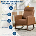 Fauteuil à bascule rembourré COZONY avec dossier haut et pieds en bois, fauteuil à bascule d'appoint confortable pour chambre de bébé avec pochette latérale pour salon