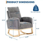 Fauteuil à bascule rembourré COZONY avec dossier haut et pieds en bois, fauteuil à bascule d'appoint confortable pour chambre de bébé avec pochette latérale pour salon