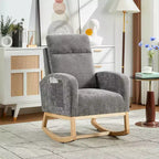 Fauteuil à bascule rembourré COZONY avec dossier haut et pieds en bois, fauteuil à bascule d'appoint confortable pour chambre de bébé avec pochette latérale pour salon