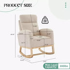 Fauteuil à bascule rembourré COZONY avec dossier haut et pieds en bois, fauteuil à bascule d'appoint confortable pour chambre de bébé avec pochette latérale pour salon