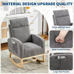 Fauteuil à bascule rembourré COZONY avec dossier haut et pieds en bois, fauteuil à bascule d'appoint confortable pour chambre de bébé avec pochette latérale pour salon