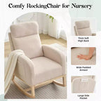 Fauteuil à bascule rembourré COZONY avec dossier haut et pieds en bois, fauteuil à bascule d'appoint confortable pour chambre de bébé avec pochette latérale pour salon