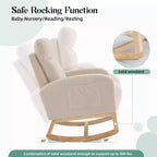 Fauteuil à bascule rembourré COZONY avec dossier haut et pieds en bois, fauteuil à bascule d'appoint confortable pour chambre de bébé avec pochette latérale pour salon