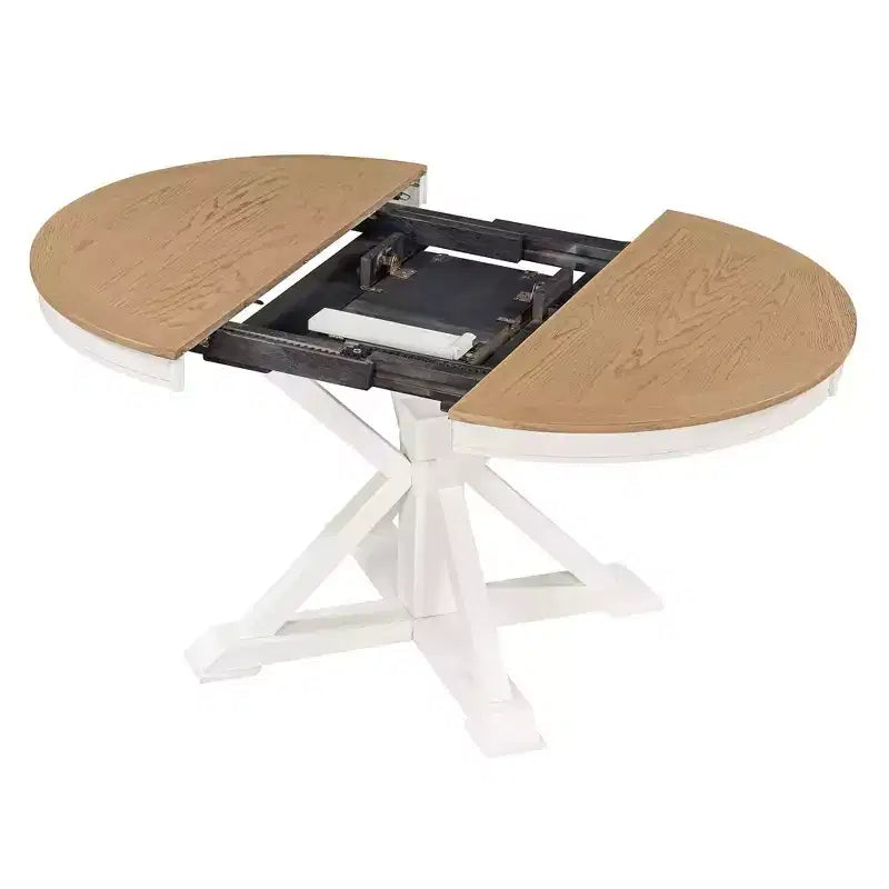 Table à manger extensible rétro Okak de 54 pouces, table pliante avec une rallonge de 12 pouces, table ronde pour salle à manger, salon, cuisine