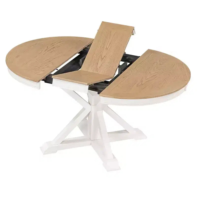 Table à manger extensible rétro Okak de 54 pouces, table pliante avec une rallonge de 12 pouces, table ronde pour salle à manger, salon, cuisine