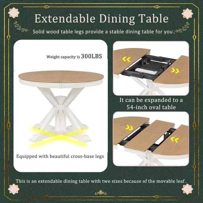 Table à manger extensible rétro Okak de 54 pouces, table pliante avec une rallonge de 12 pouces, table ronde pour salle à manger, salon, cuisine