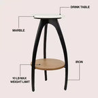 Table d'appoint tripode design en métal JONATHAN Y Ollie 24,5 avec plateau rond en marbre blanc et étagère inférieure en bois