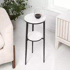 JONATHAN Y Seraphina 24,75, table d'appoint à 2 niveaux en métal de style industriel avec plateau rond en marbre blanc pour boissons et objets de décoration